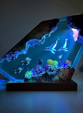 跨境热爱环氧树脂木质工艺品海龟 鲸鱼海洋生物家居卧室桌面摆件