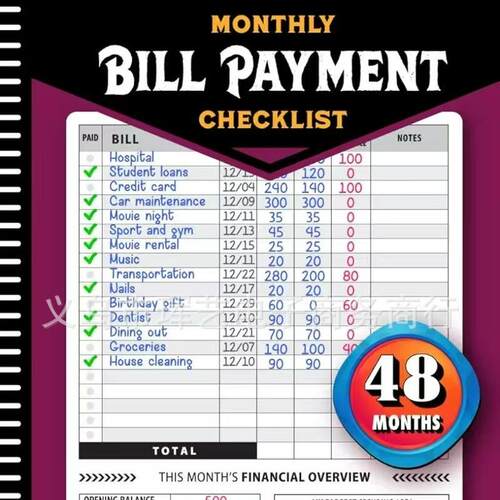 Monthly Bill Payment Checklist: Bill Tracker Notebook预算本