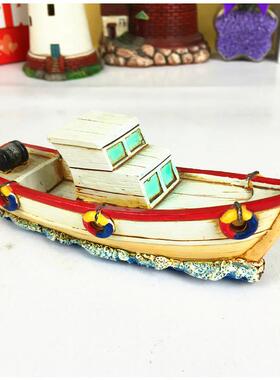 创意树脂工艺品船摆设 地中海风情手工水族小渔船桌面摆件