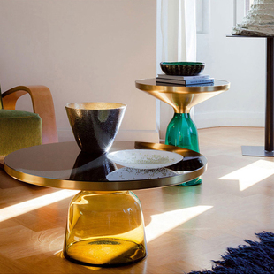 北欧玻璃茶几组合客厅后现代简约圆形钢化玻璃茶几桌轻奢边几设计