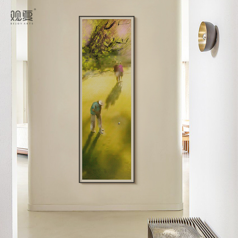 观夏美式高尔夫画竖版楼梯过道走廊装饰画酒店会所运动人物组合画图片