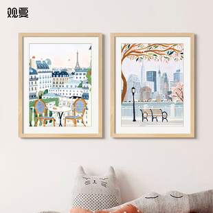 观夏儿童房装饰画现代简约城市建筑风景挂画儿童活动区卧室挂画