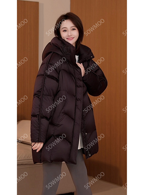 极寒顶奢95鹅绒2025冬季新款时尚宽松中长款羽绒服连帽外套DF7188
