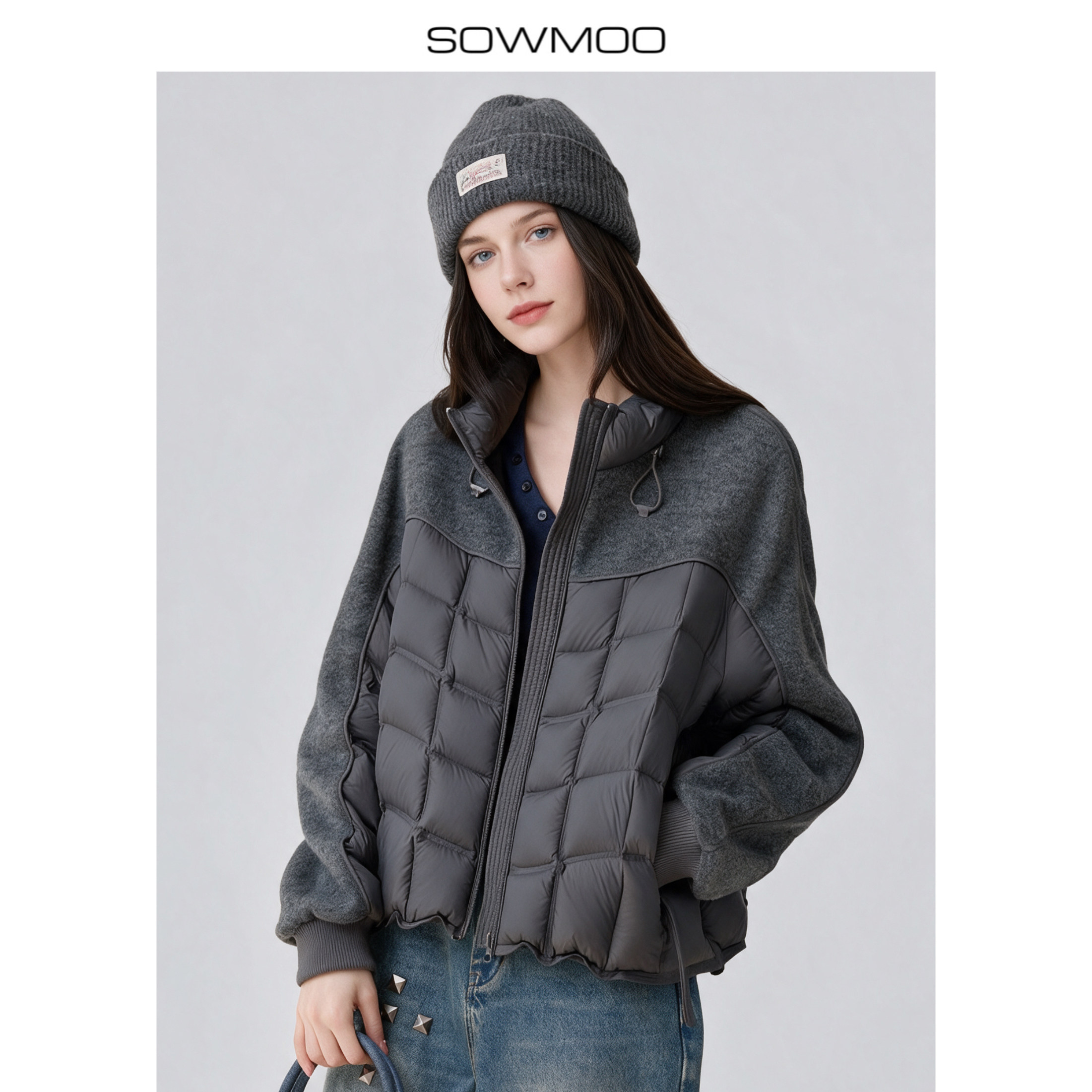 短款双面羊毛拼接羽绒服女2026冬季新款韩系立领保暖时尚百搭外套
