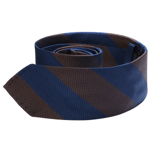 戎致RONGZHI 意式手工领带男正装商务深蓝色咖色条纹复古艺术领呔