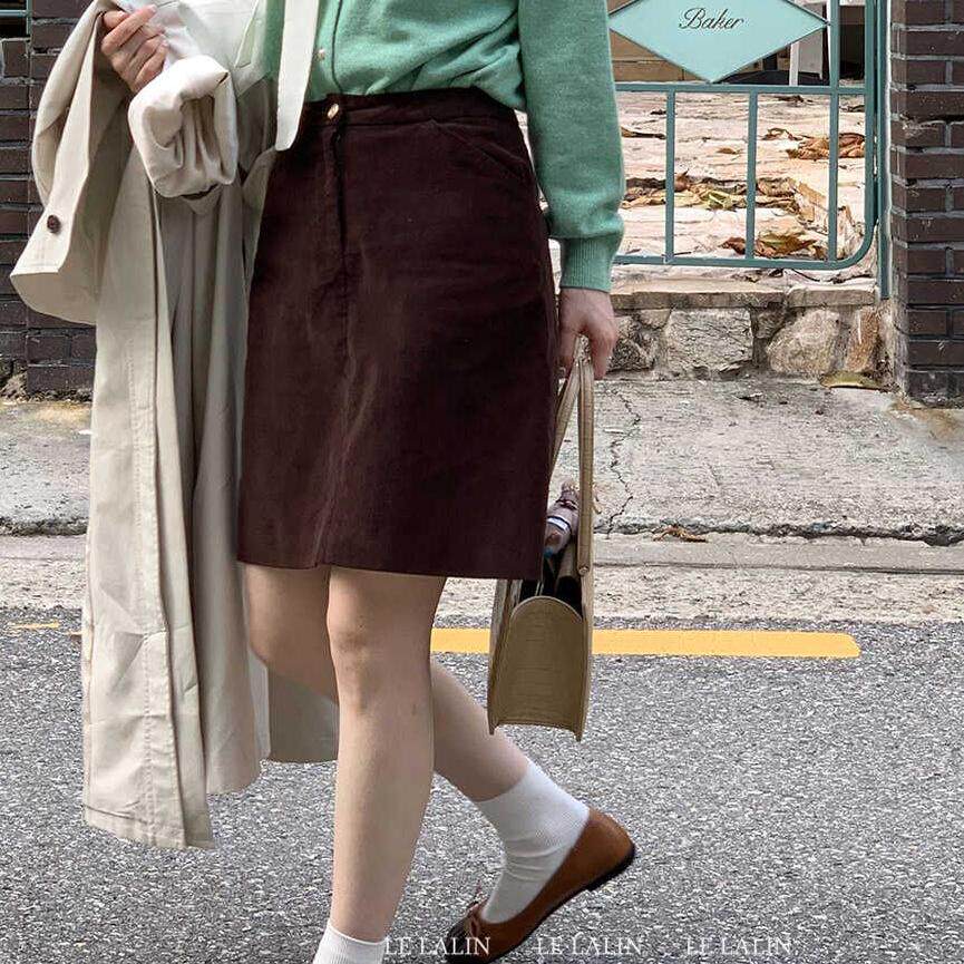 咖色灯芯绒a字裙女胖mm秋冬高腰显瘦半身中裙百搭加长配靴子短裙