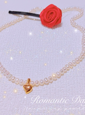 天然淡水珍珠项链心心相印小米珠4-5mm好清纯甜美颈链礼物