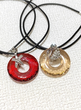 情侣对套装项链平安扣奥地利进口水晶皮绳颈链