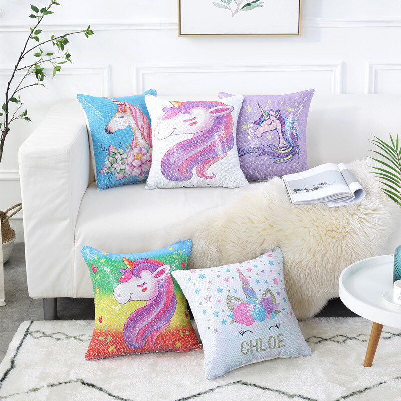 Two-color sequined pillow Unicorn printing cushion|msdalam kategori rumah Fabrik, bantal/bantal - dari Buy2taobao.com untuk memberikan perkhidmatan ejen Taobao profesional membeli