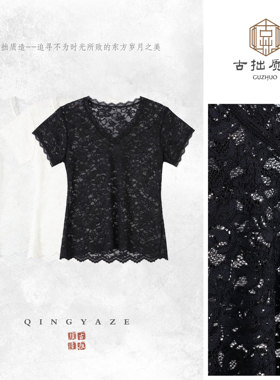 温柔杀！法式蕾丝心机精致短袖上衣！GZ7908