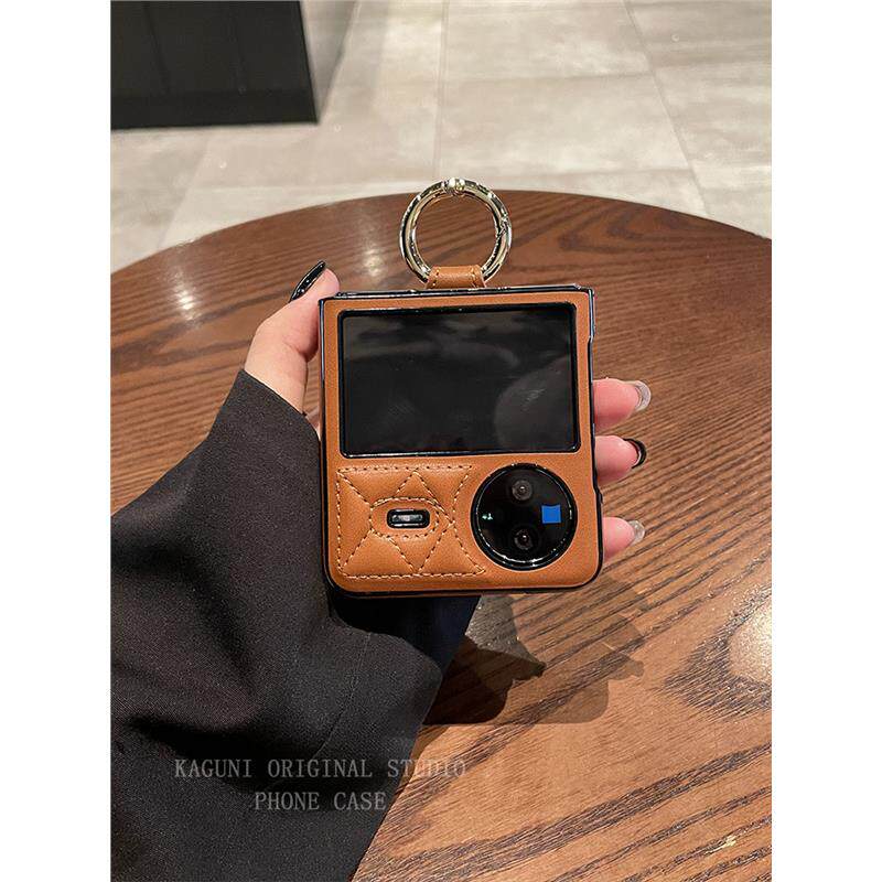 复古奢华小羊皮菱格指环扣焦糖色适用于vivoxflip手机壳新款vivo折叠屏X Flip网红高档翻盖防摔商务保护套女,3C数码配件,手机保护套/壳,淘宝优惠券,粉丝福利购,淘宝优惠卷