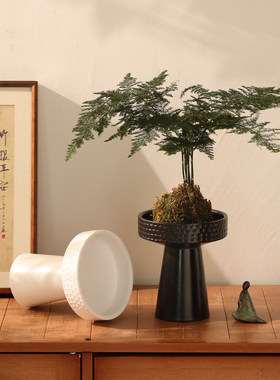 日式高脚侘寂风陶瓷花盆苔藓球爬藤植物专用室内桌面造景盆景摆件