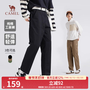 骆驼男装直筒工装裤男士2025新款春秋纯棉宽松弹力休闲运动长裤子