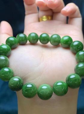 2026和田玉碧玉菠菜绿散珠子单珠手串手链DIY配饰配珠天然新疆俄
