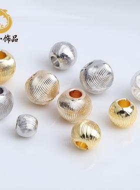 202614K包金保色细纹批花切面圆珠猫眼散珠diy手工手链隔珠饰品配