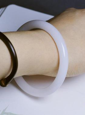 2026新疆金丝玉真玉手镯子似和田玉羊脂白玉细镯圆条玉镯玉石细条