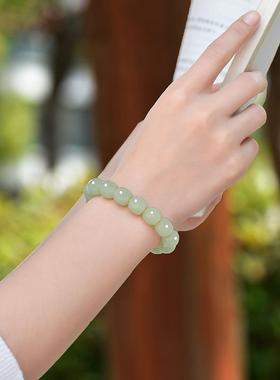 2026昆玉谣天然和田玉白玉湖水绿且末蓝老型珠玉石手錬手串男女士