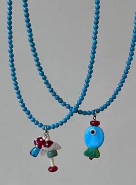 2026一只浅蓝色 蓝色串珠项链高颜值小清新显白气质小众设计感锁