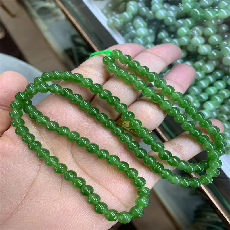 2026俄料和田碧玉108颗6mm佛珠 菠菜绿无黑点碧玉6mm佛珠吊坠配链