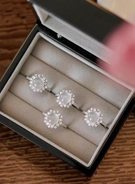 2026新中式白玉髓蛋面戒指女小众设计感轻奢高级感食指戒可调节潮