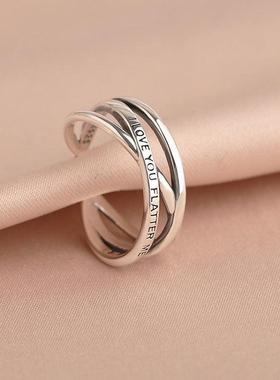 2026交织戒指ins日韩风饰品冷淡气质简约英文多层开口调节食指戒