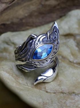 2026大鹏金翅鸟羽戒指男潮镶嵌托帕锆石复古霸气高级朋克可调节指