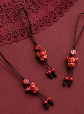 2026朱砂十二生肖手机链挂件男女短款小吊坠挂饰古风钥匙扣低含量