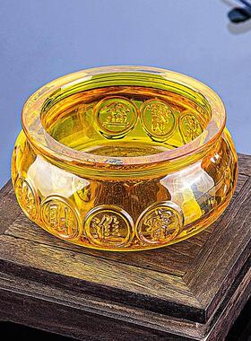 2026水晶聚宝盆摆件大中小号招财元宝黄水晶球客厅办公室装饰品