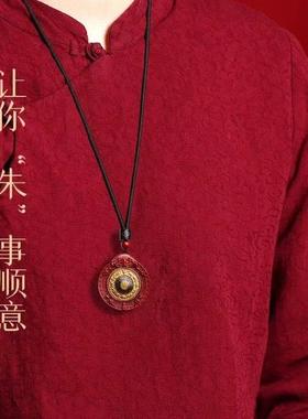 2026天然朱砂六字真言转运轮紫金砂吊坠太极八卦时来运转心经项链