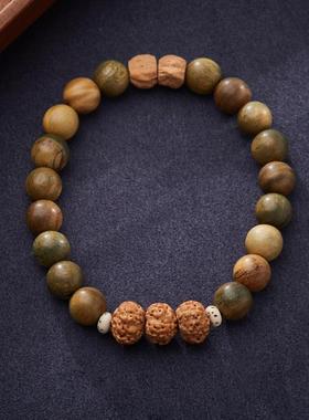 2026天然8MM绿檀手串金刚菩提百香籽设计款文玩手串男女盘完手链