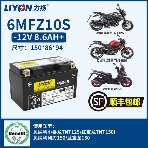 LIYON力扬贝纳利小暴龙TNT125红宝龙TNT150i利刃150蓝宝龙150电瓶