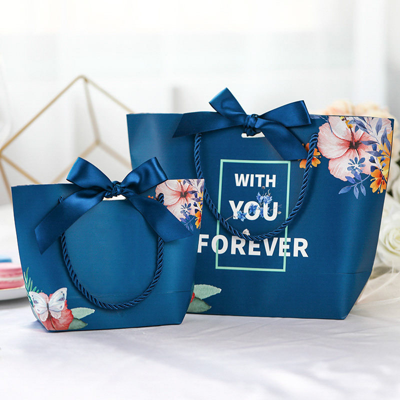 喜嫂个性定制LOGO高档蓝色梦蝴蝶伴手礼物手提礼品袋包装手拎纸袋