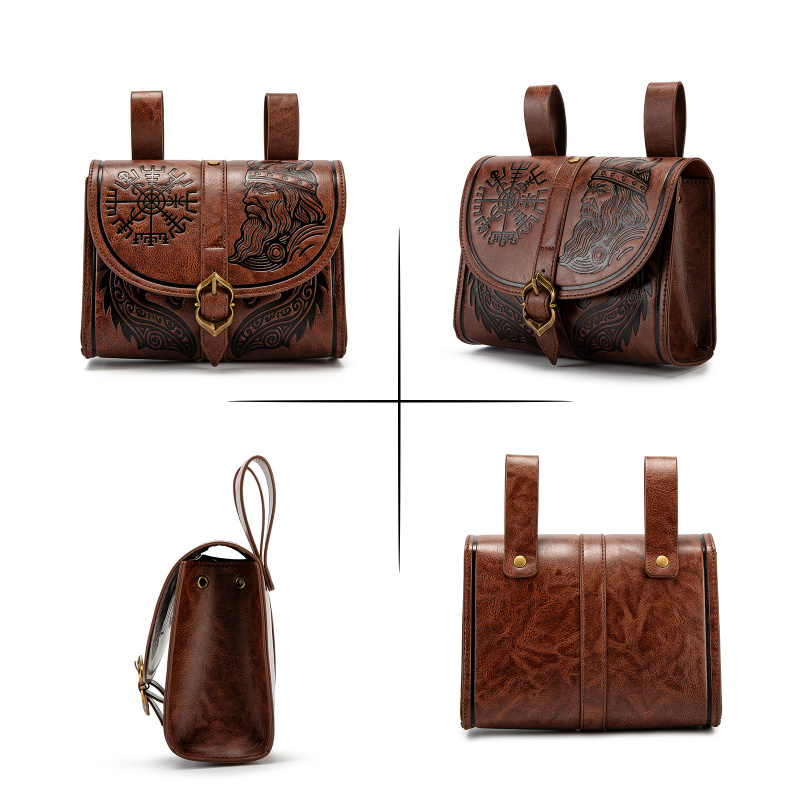 维京奥丁浮雕皮革腰包北欧罗盘符