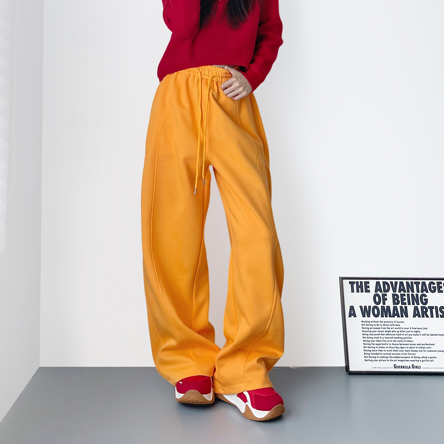 蜜略大码胖mm纯色阔腿裤梨形身材