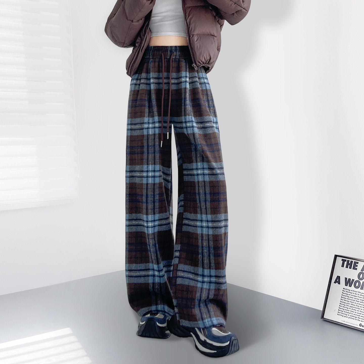 大码格子毛呢阔腿裤女冬季新款胖mm显瘦设计感高腰拽姐软糯休闲裤,女装/女士精品,大码裤装,淘宝优惠券,粉丝福利购,淘宝优惠卷
