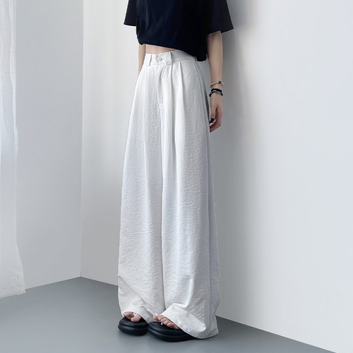 蜜略大码宽松胖MM夏季纯色阔腿裤