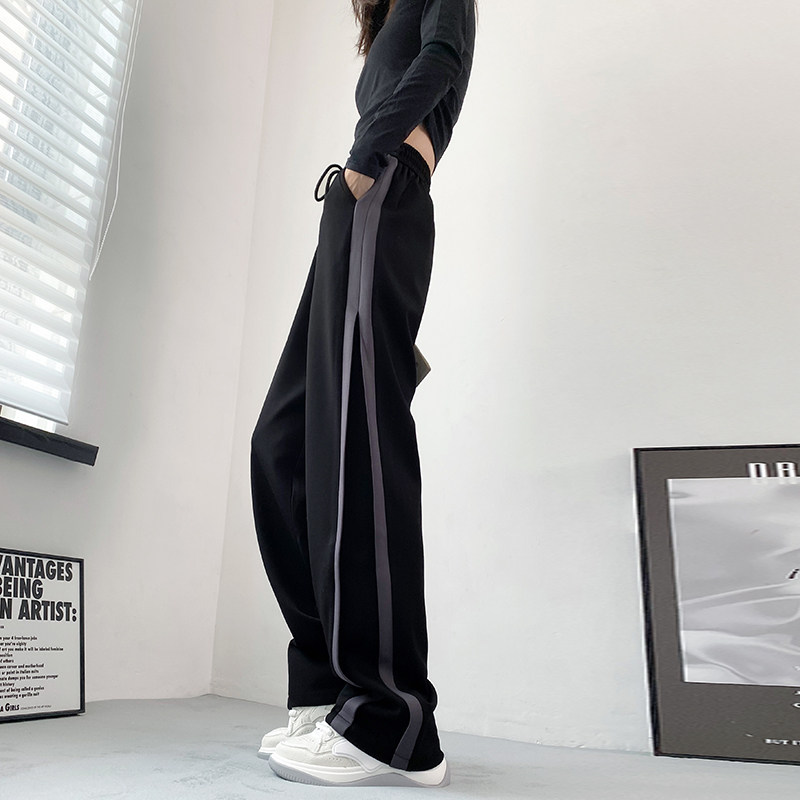 美式侧边拼接休闲裤女春秋季大码胖mm宽松显瘦直筒垂感运动阔腿裤,女装/女士精品,大码裤装,淘宝优惠券,粉丝福利购,淘宝优惠卷