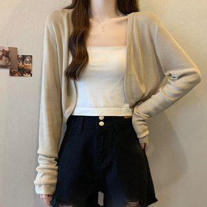 冰丝防晒针织开衫女夏季大码胖mm薄款外搭披肩宽松显瘦坎肩上衣