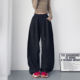 腿宽松压褶阔腿裤 女春季 新款 大裤 胖mm显瘦高腰跳舞运动弯刀长裤 子