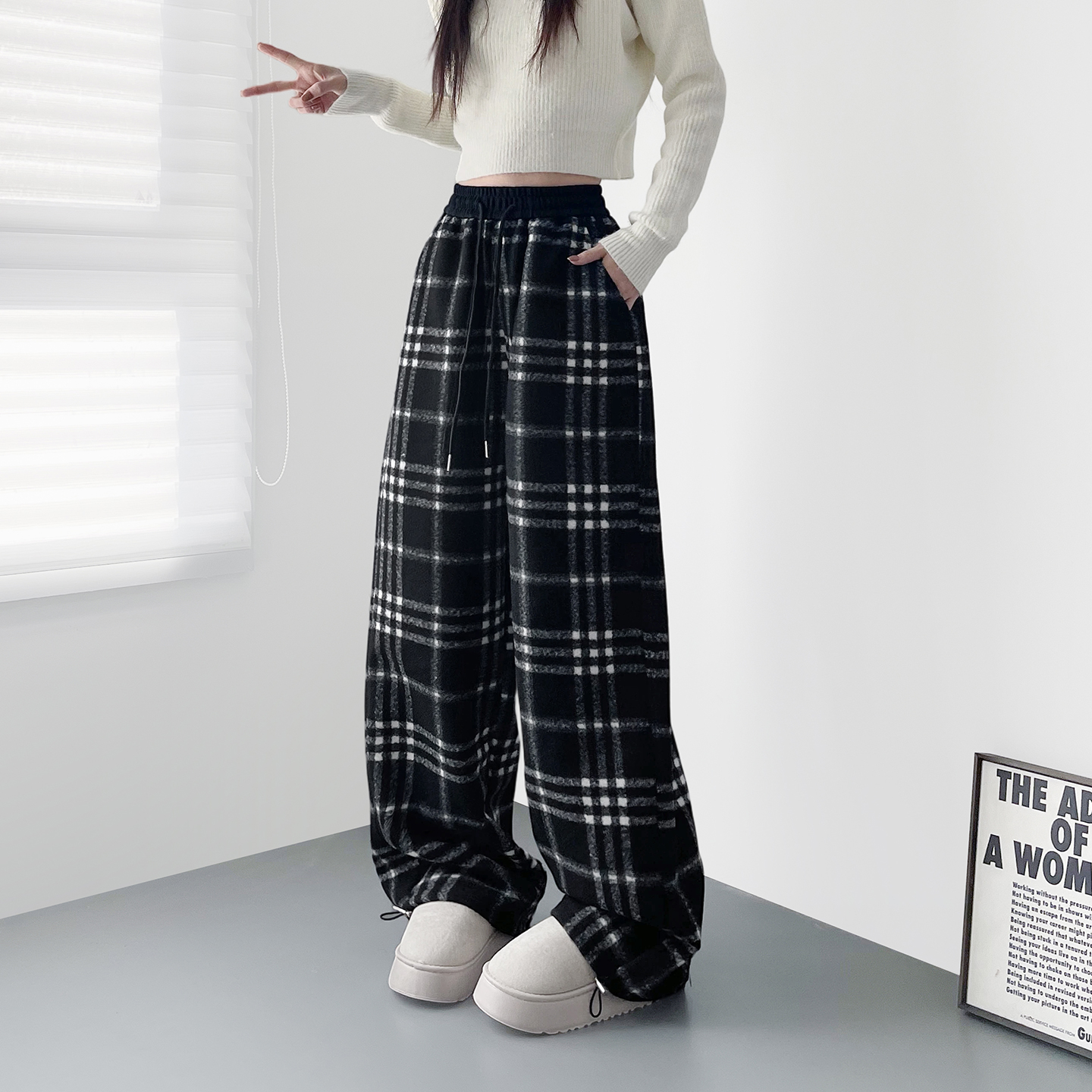 蜜略大码胖mm秋冬阔腿裤梨形身材