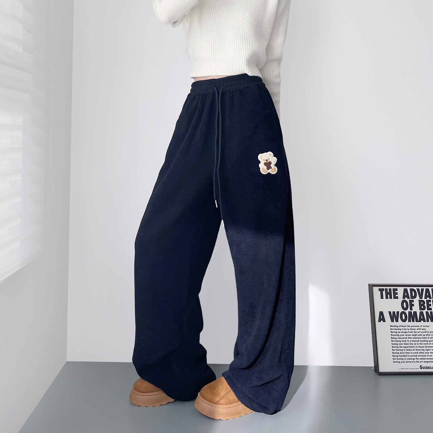 大码刺绣毛绒小熊摇粒绒阔腿毛毛裤女冬季胖mm加厚保暖显瘦香蕉裤,女装/女士精品,大码裤装,淘宝优惠券,粉丝福利购,淘宝优惠卷