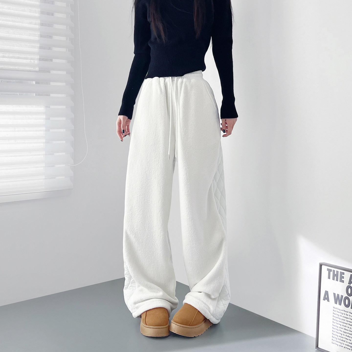 大码保暖防风奥粒绒拼接阔腿裤女胖mm设计感显瘦不臃肿毛毛羽绒裤,女装/女士精品,大码裤装,淘宝优惠券,粉丝福利购,淘宝优惠卷