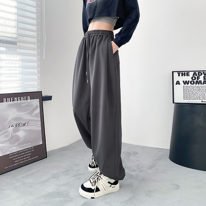 慵懒风休闲卫裤女早秋大码胖mm宽松显瘦阔腿裤高腰抽绳垂感运动裤,女装/女士精品,大码裤装,淘宝优惠券,粉丝福利购,淘宝优惠卷