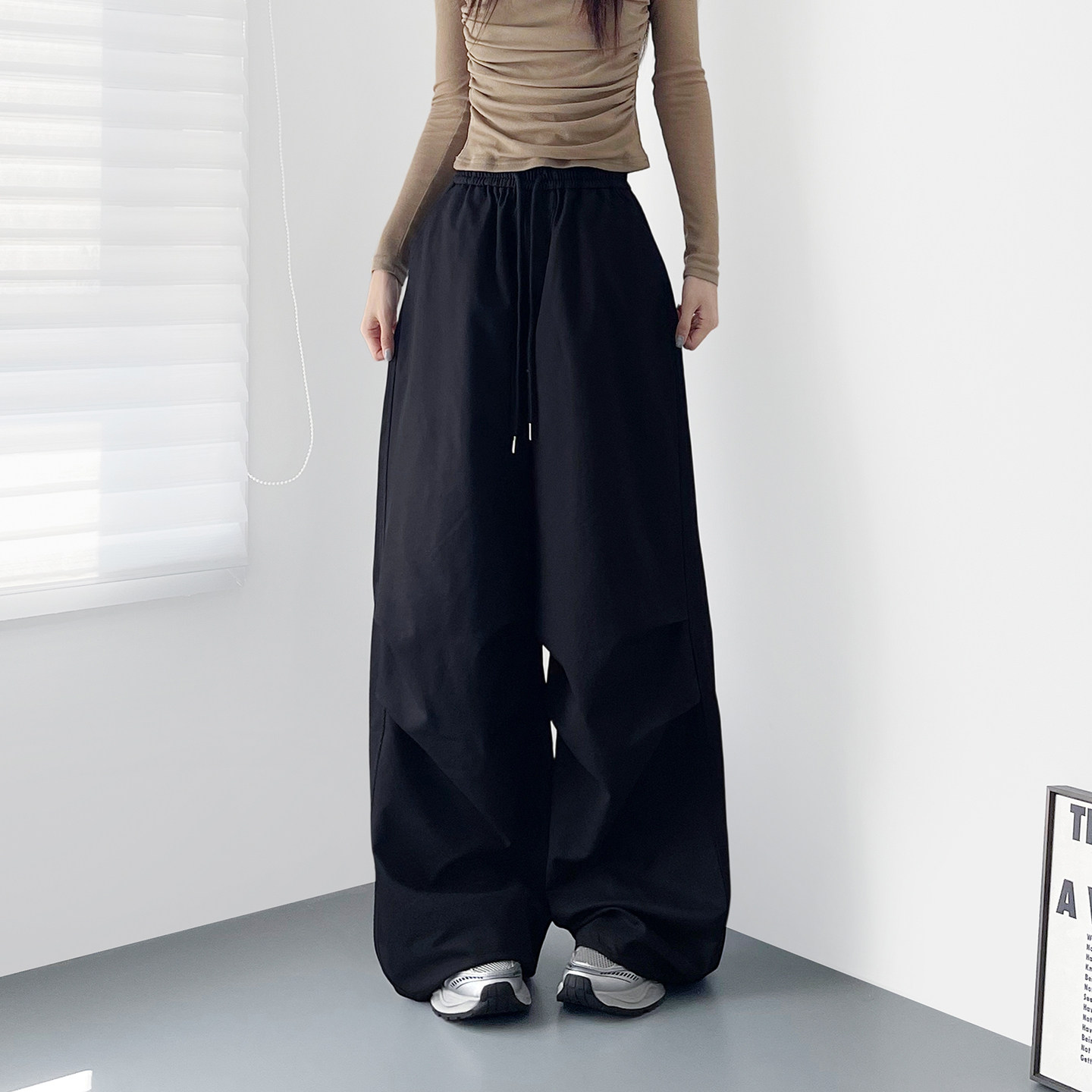 美式肌理感压褶阔腿裤女2025冬季新款大码胖mm高腰宽松运动工装裤,女装/女士精品,大码裤装,淘宝优惠券,粉丝福利购,淘宝优惠卷