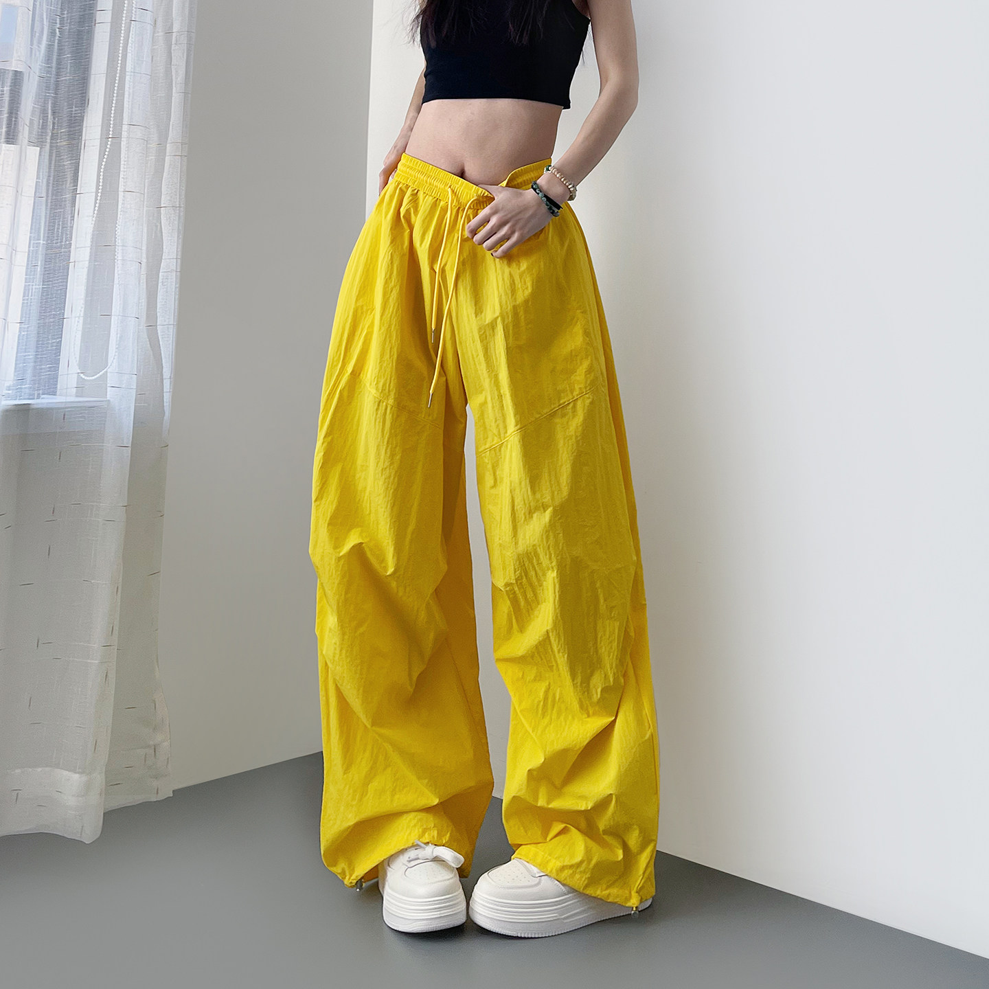 大码黄色多巴胺冰丝休闲裤春季薄款女胖mm显瘦跳舞活力速干阔腿裤,女装/女士精品,大码裤装,淘宝优惠券,粉丝福利购,淘宝优惠卷