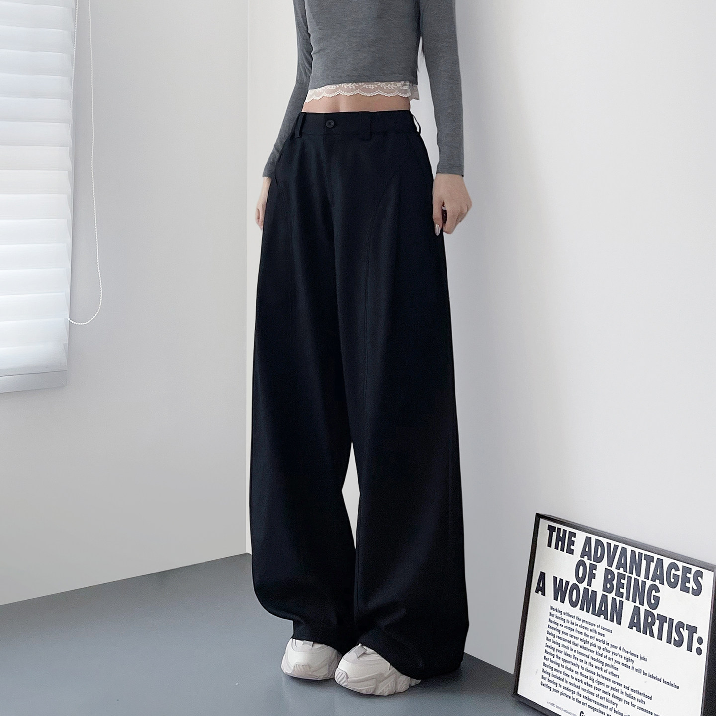 大码高腰压褶弯刀阔腿裤女2026春季新款胖mm显瘦宽松垂坠感西装裤,女装/女士精品,大码裤装,淘宝优惠券,粉丝福利购,淘宝优惠卷