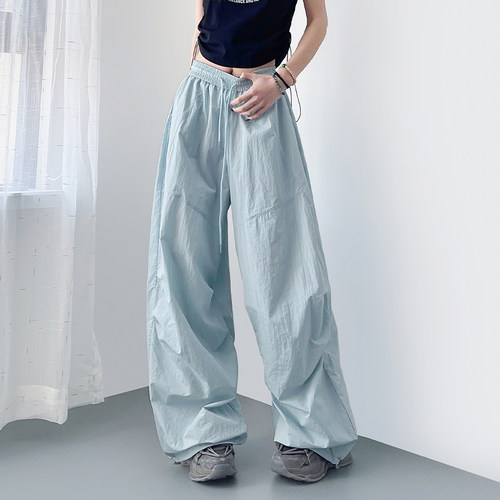 蜜略大码宽松胖MM宽松纯色阔腿裤