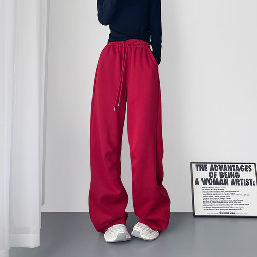 蜜略大码宽松胖MM冬季纯色阔腿裤