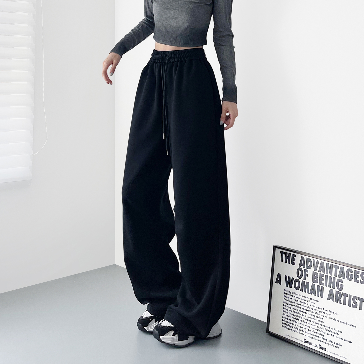 蜜略大码宽松胖MM冬季纯色阔腿裤