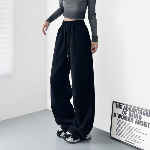 蜜略大码宽松胖MM冬季纯色阔腿裤